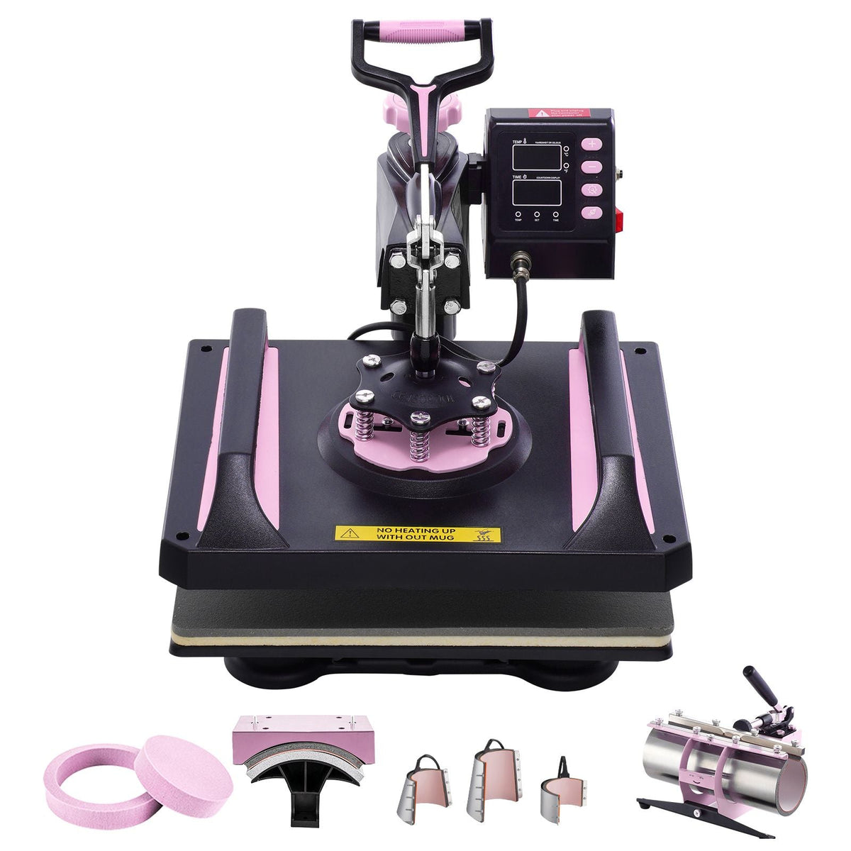 Heat Press Machine, 12 x 15 inch, 8 in 1 Heat Transfer Machine with 30 oz Tumbler Press, 360° Swing Away Digital T-Shirt Pressing, Teflon Coating, for T-Shirts/Mugs/Hats/Plates, Black+Pink