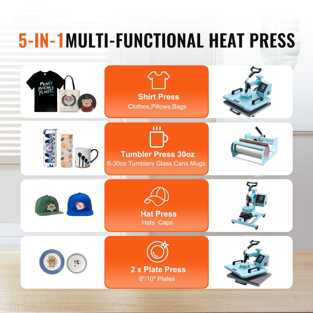 Heat Press Machine, 12 x 15 inch, 8 in 1 Heat Transfer Machine with 6-30 oz Tumbler Press, 360° Swing Away T-Shirt Pressing, Digital Precise Control, for T-Shirts/Mugs/Hats/Plates, Green