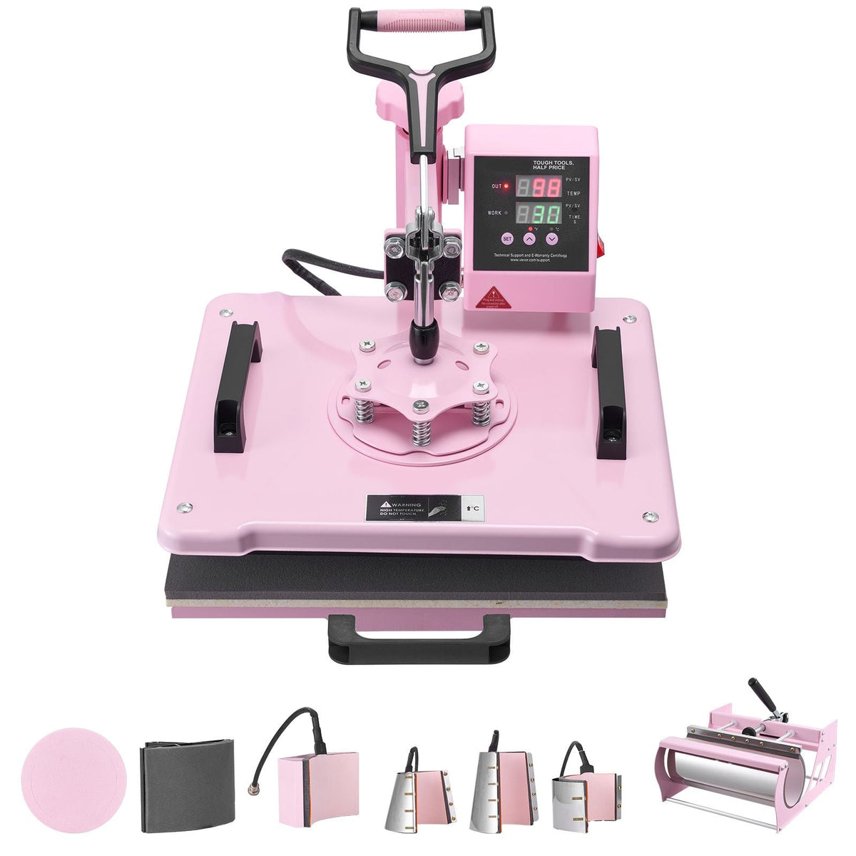 Heat Press Machine, 12 x 15 inch, 8 in 1 Heat Transfer Machine with 6-30 oz Tumbler Press, 360° Swing Away T-Shirt Pressing, Digital Precise Control, for T-Shirts/Mugs/Hats/Plates, Pink
