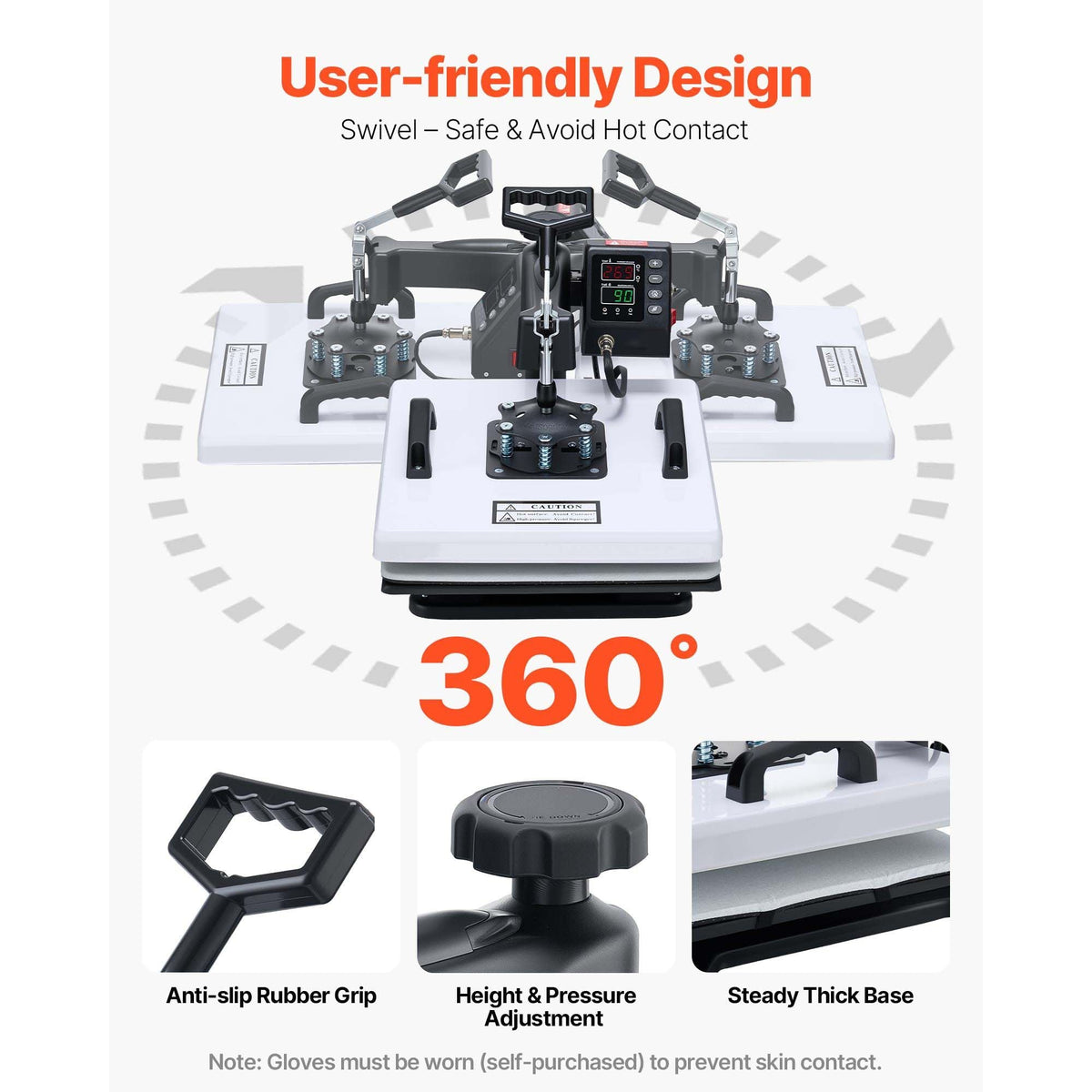 Heat Press Machine, 15 x 15 in, 8-in-1 Multifunction, 360° Swing Away, Heat Up Fast and Even, Digital Precise Control, Sublimation Press Machine for T-Shirts, Mugs, Tumblers, Caps, Plates