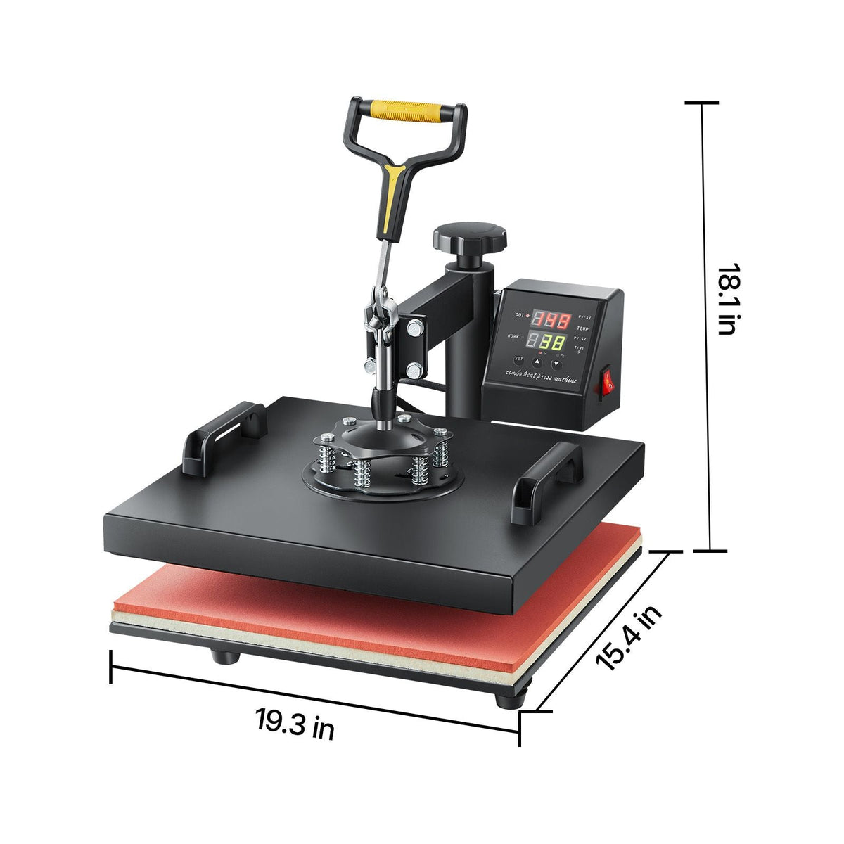 Heat Press Machine, 15 x 15 inch, 2 in 1 Heat Transfer Machine with Hat Press, 360° Swing Away T-Shirt Pressing, Digital Precise Control, Fast Even Heating for T-Shirts/Hats/Caps, Black