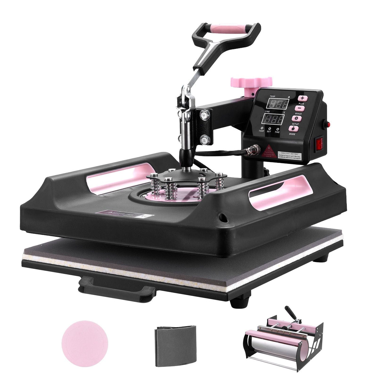 Heat Press Machine, 15 x 15 inch, 5 in 1 Heat Transfer Machine with 30 oz Tumbler Press, 360° Swing Away Digital T-Shirt Pressing Machine, Teflon Coating, for T-Shirts/Mugs/Hats/Plates, Black