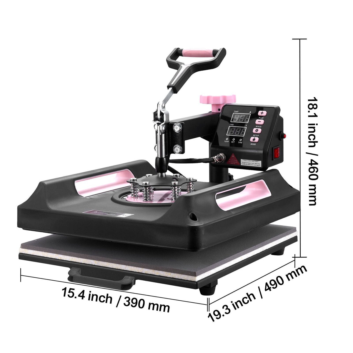 Heat Press Machine, 15 x 15 inch, 5 in 1 Heat Transfer Machine with 30 oz Tumbler Press, 360° Swing Away Digital T-Shirt Pressing Machine, Teflon Coating, for T-Shirts/Mugs/Hats/Plates, Black