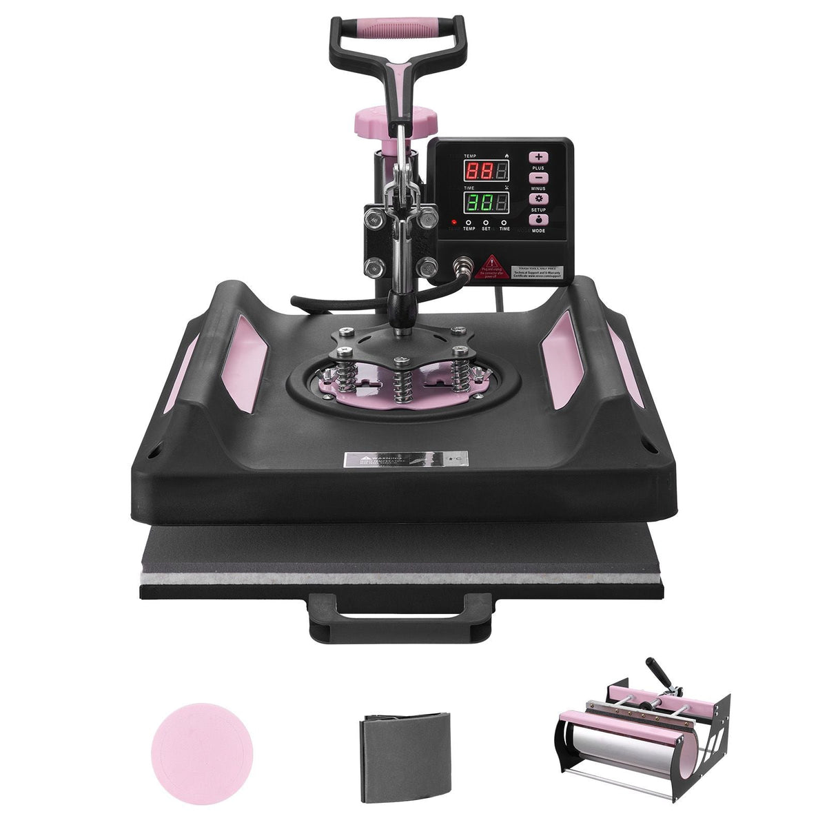 Heat Press Machine, 15 x 15 inch, 5 in 1 Heat Transfer Machine with 30 oz Tumbler Press, 360° Swing Away Digital T-Shirt Pressing Machine, Teflon Coating, for T-Shirts/Mugs/Hats/Plates, Black