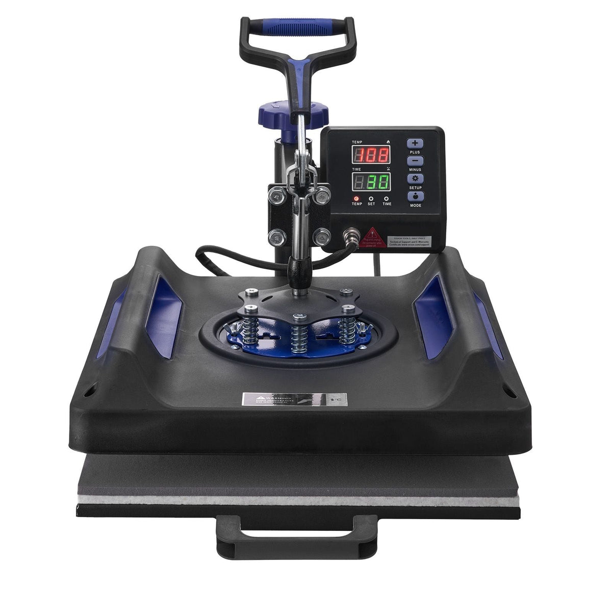 Heat Press Machine, 15 x 15 inch, 5 in 1 Heat Transfer Machine with 30 oz Tumbler Press, 360° Swing Away Digital T-Shirt Pressing, Teflon Coating, for T-Shirts/Mugs/Hats/Plates, Black+Blue