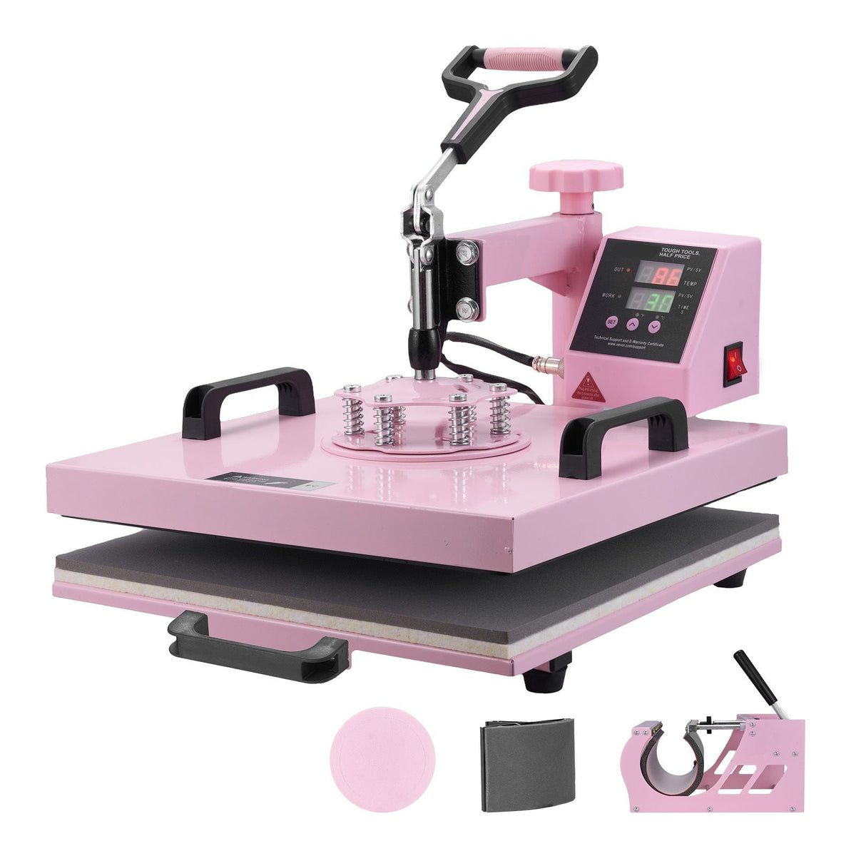 Heat Press Machine, 15 x 15 inch, 5 in 1 Heat Transfer Machine with 30 oz Tumbler Press, 360° Swing Away T-Shirt Pressing, Digital Precise Control, for T-Shirts/Mugs/Hats/Plates, Pink