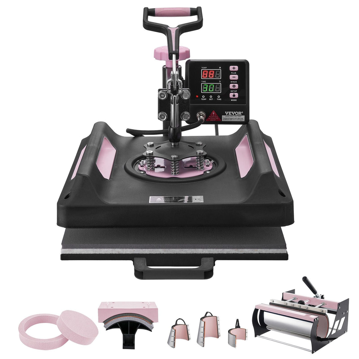 Heat Press Machine, 15 x 15 inch, 8 in 1 Heat Transfer Machine with 30 oz Tumbler Press, 360° Swing Away Digital T-Shirt Pressing Machine, Teflon Coating, for T-Shirts/Mugs/Hats/Plates, Black