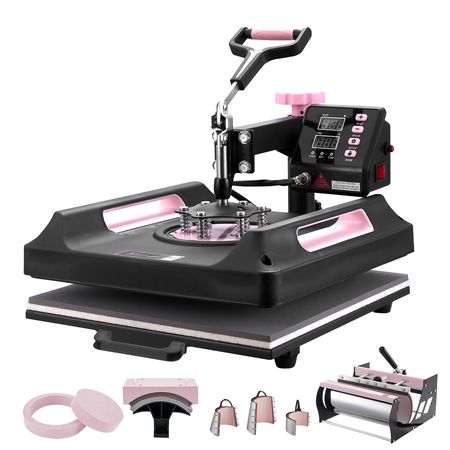 Heat Press Machine, 15 x 15 inch, 8 in 1 Heat Transfer Machine with 30 oz Tumbler Press, 360° Swing Away Digital T-Shirt Pressing Machine, Teflon Coating, for T-Shirts/Mugs/Hats/Plates, Black