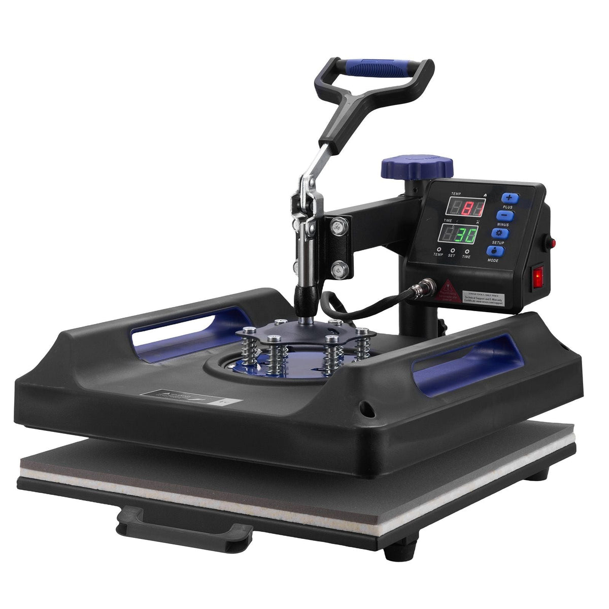 Heat Press Machine, 15 x 15 inch, 8 in 1 Heat Transfer Machine with 30 oz Tumbler Press, 360° Swing Away Digital T-Shirt Pressing, Teflon Coating, for T-Shirts/Mugs/Hats/Plates, Black+Blue