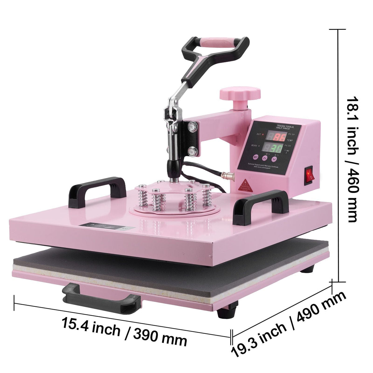Heat Press Machine, 15 x 15 inch, 8 in 1 Heat Transfer Machine with 6-30 oz Tumbler Press, 360° Swing Away T-Shirt Pressing, Digital Precise Control, for T-Shirts/Mugs/Hats/Plates, Pink