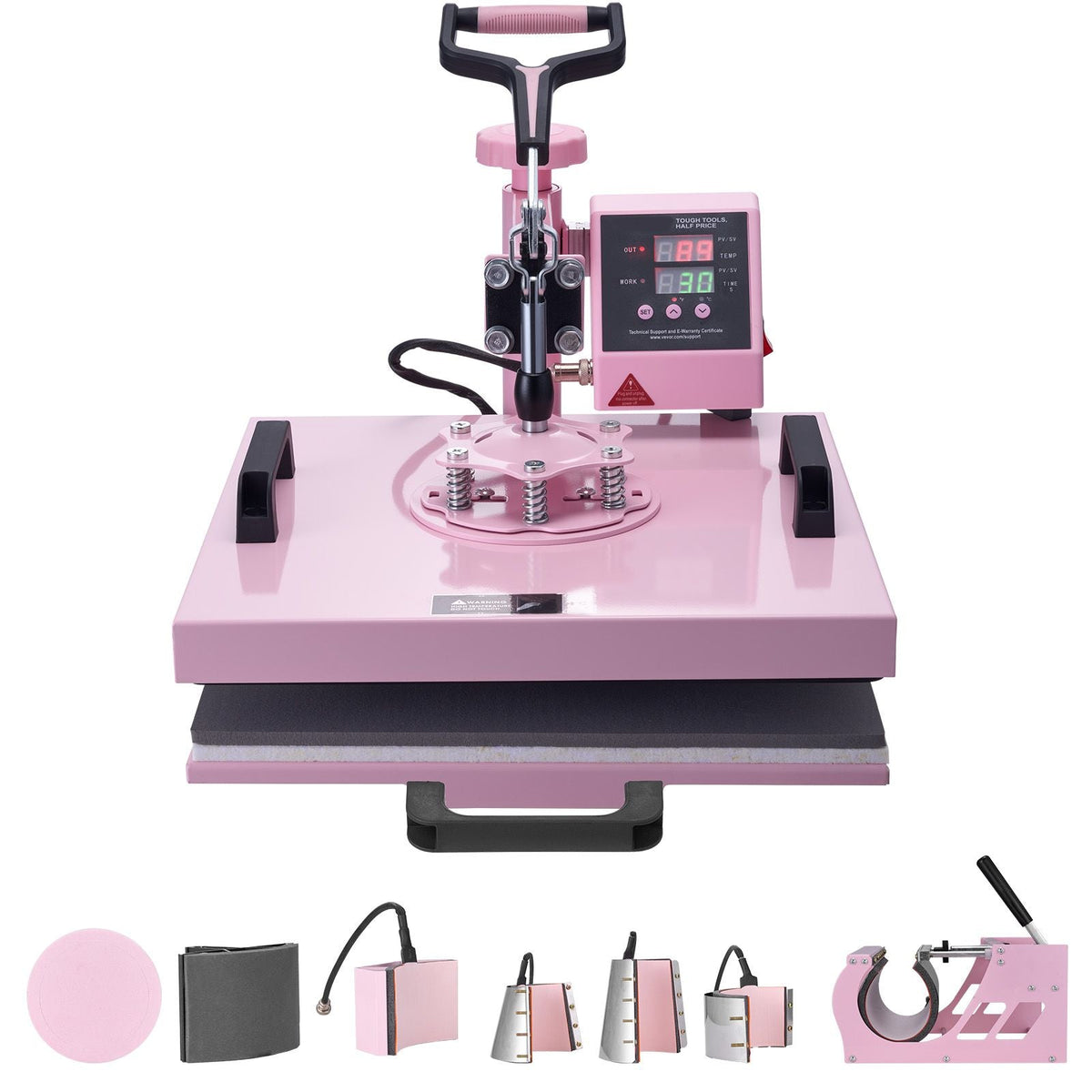 Heat Press Machine, 15 x 15 inch, 8 in 1 Heat Transfer Machine with 6-30 oz Tumbler Press, 360° Swing Away T-Shirt Pressing, Digital Precise Control, for T-Shirts/Mugs/Hats/Plates, Pink