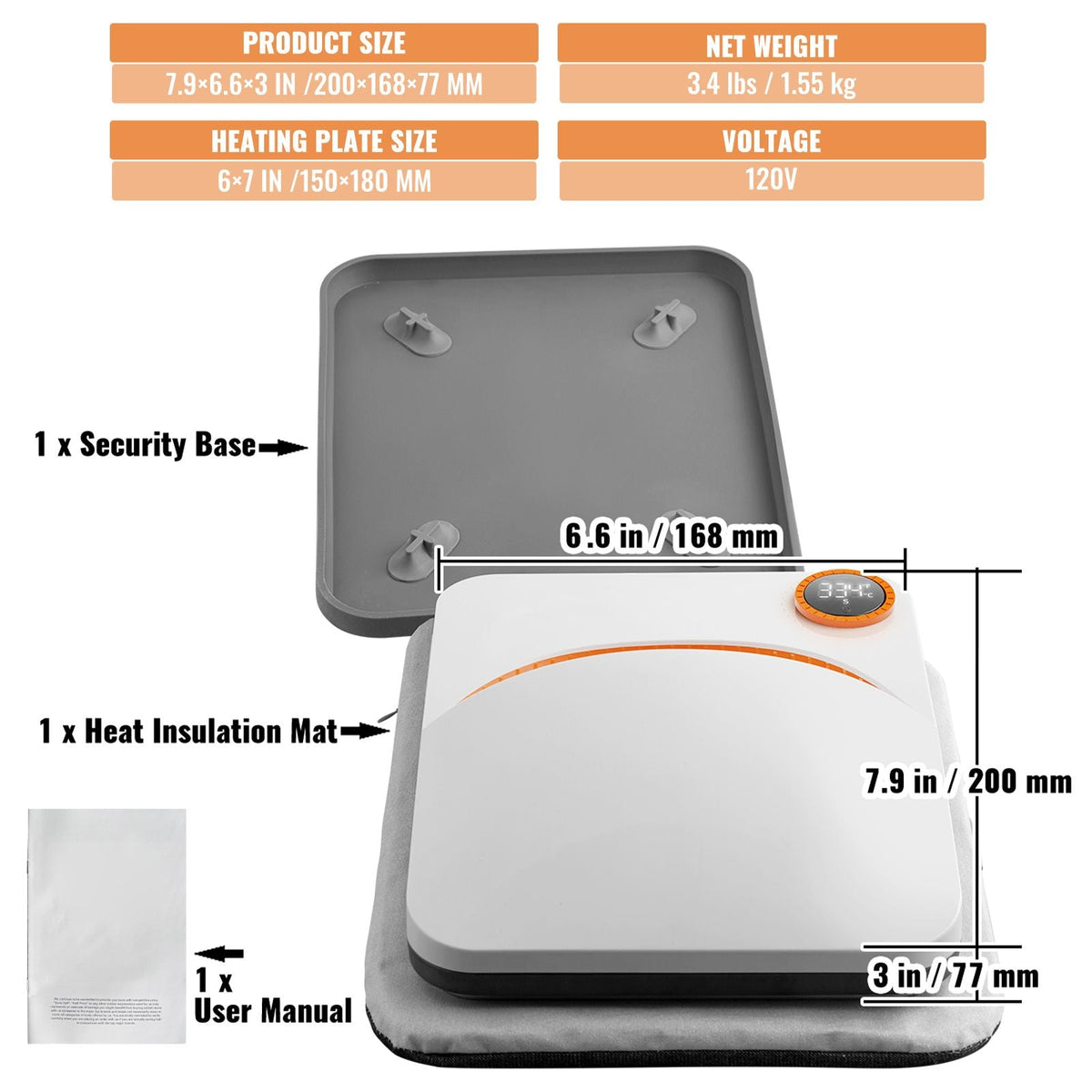 Heat Press Machine, 7x6 inches Portable Shirt Printing Multifunctional Sublimation Transfer Heat Press Machine Teflon Coated, Easy Iron-on Press for T-shirts/Bags/HTV/Pillows Vinyl Projects