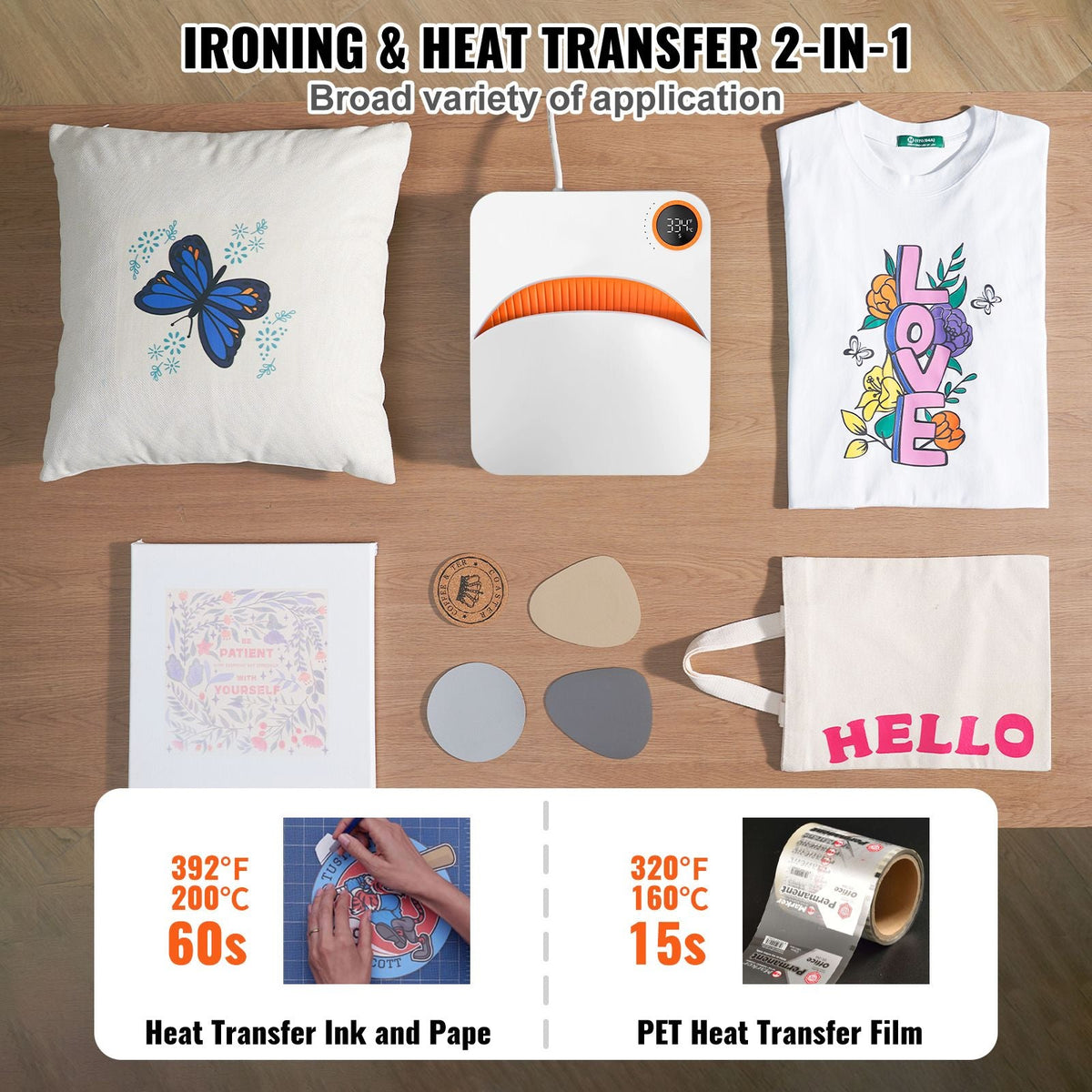 Heat Press Machine, 7x6 inches Portable Shirt Printing Multifunctional Sublimation Transfer Heat Press Machine Teflon Coated, Easy Iron-on Press for T-shirts/Bags/HTV/Pillows Vinyl Projects