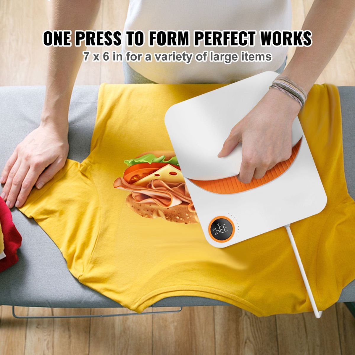 Heat Press Machine, 7x6 inches Portable Shirt Printing Multifunctional Sublimation Transfer Heat Press Machine Teflon Coated, Easy Iron-on Press for T-shirts/Bags/HTV/Pillows Vinyl Projects