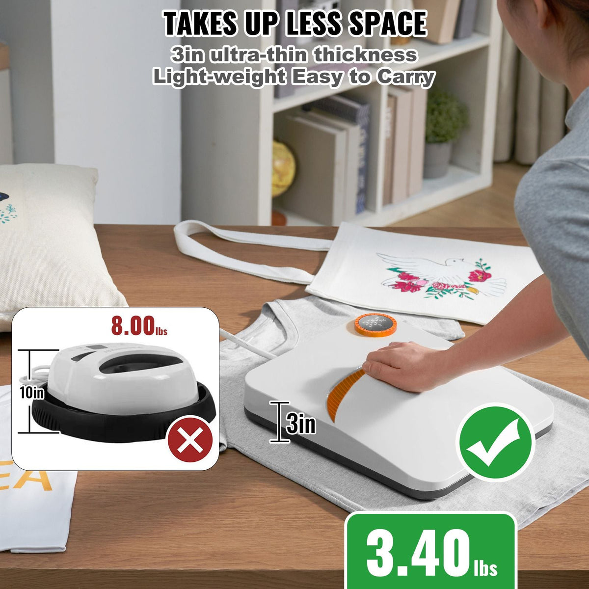 Heat Press Machine, 7x6 inches Portable Shirt Printing Multifunctional Sublimation Transfer Heat Press Machine Teflon Coated, Easy Iron-on Press for T-shirts/Bags/HTV/Pillows Vinyl Projects