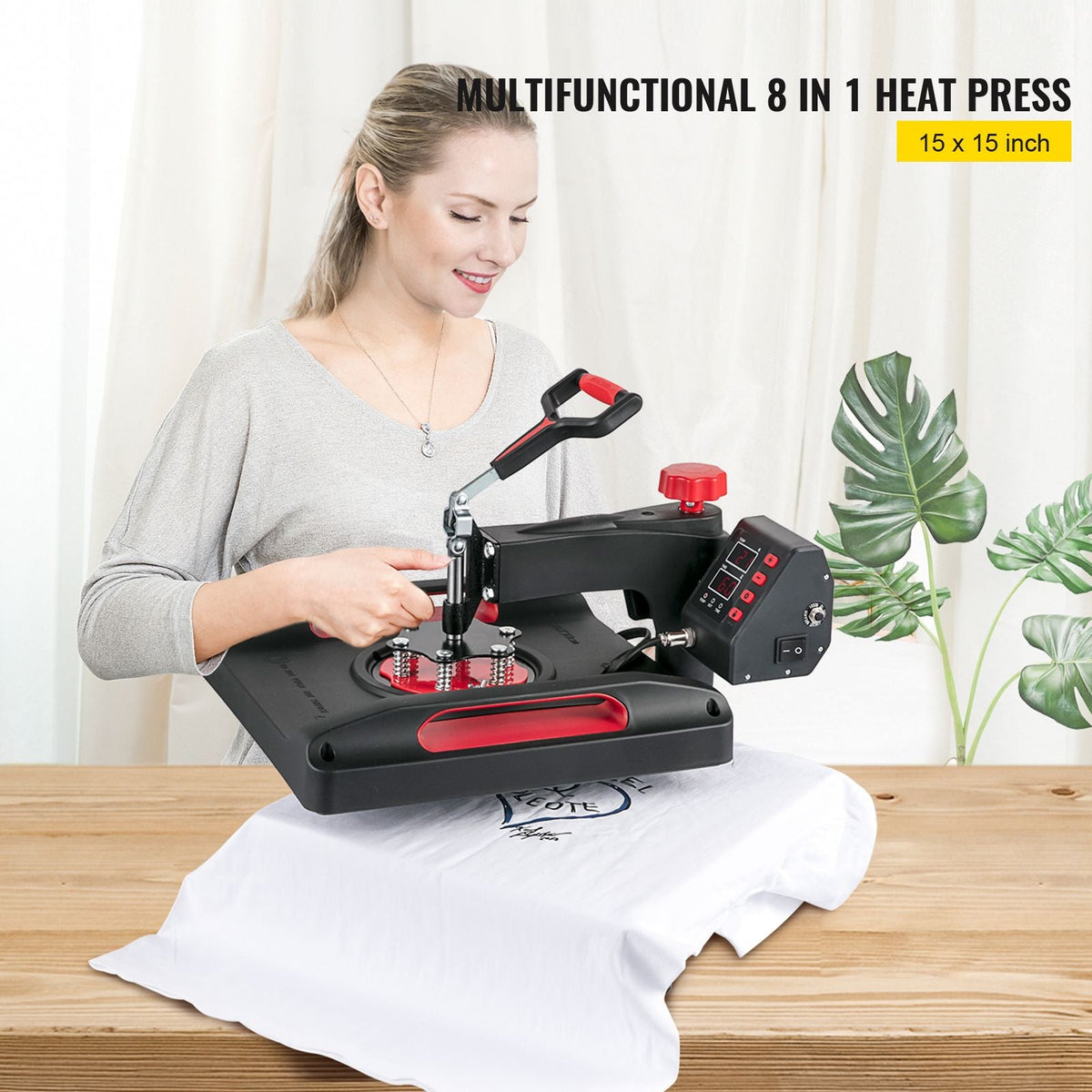 Heat Press Machine 8 in 1 Combo, Heat Press 15x15, Swing Away T Shirt Printing Machine Digital Control, Multifunction Heat Transfer Machine Sublimation Heat Press for T-Shirt Hat Cap Mug Plate