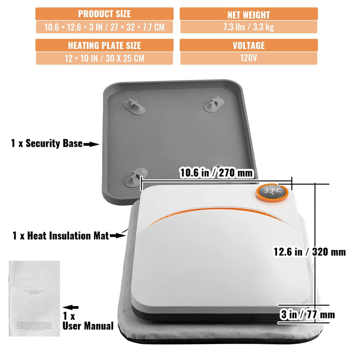 Heat Press Machine,10x12inches Portable Shirt Printing Multifunctional Sublimation Transfer Heat Press Machine PTFE Coated, Easy Iron-on Press for T-shirts/Bags/HTV/Pillows Vinyl Projects