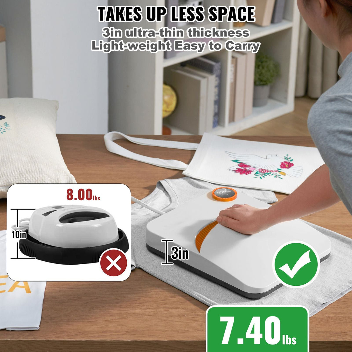 Heat Press Machine,10x12inches Portable Shirt Printing Multifunctional Sublimation Transfer Heat Press Machine PTFE Coated, Easy Iron-on Press for T-shirts/Bags/HTV/Pillows Vinyl Projects