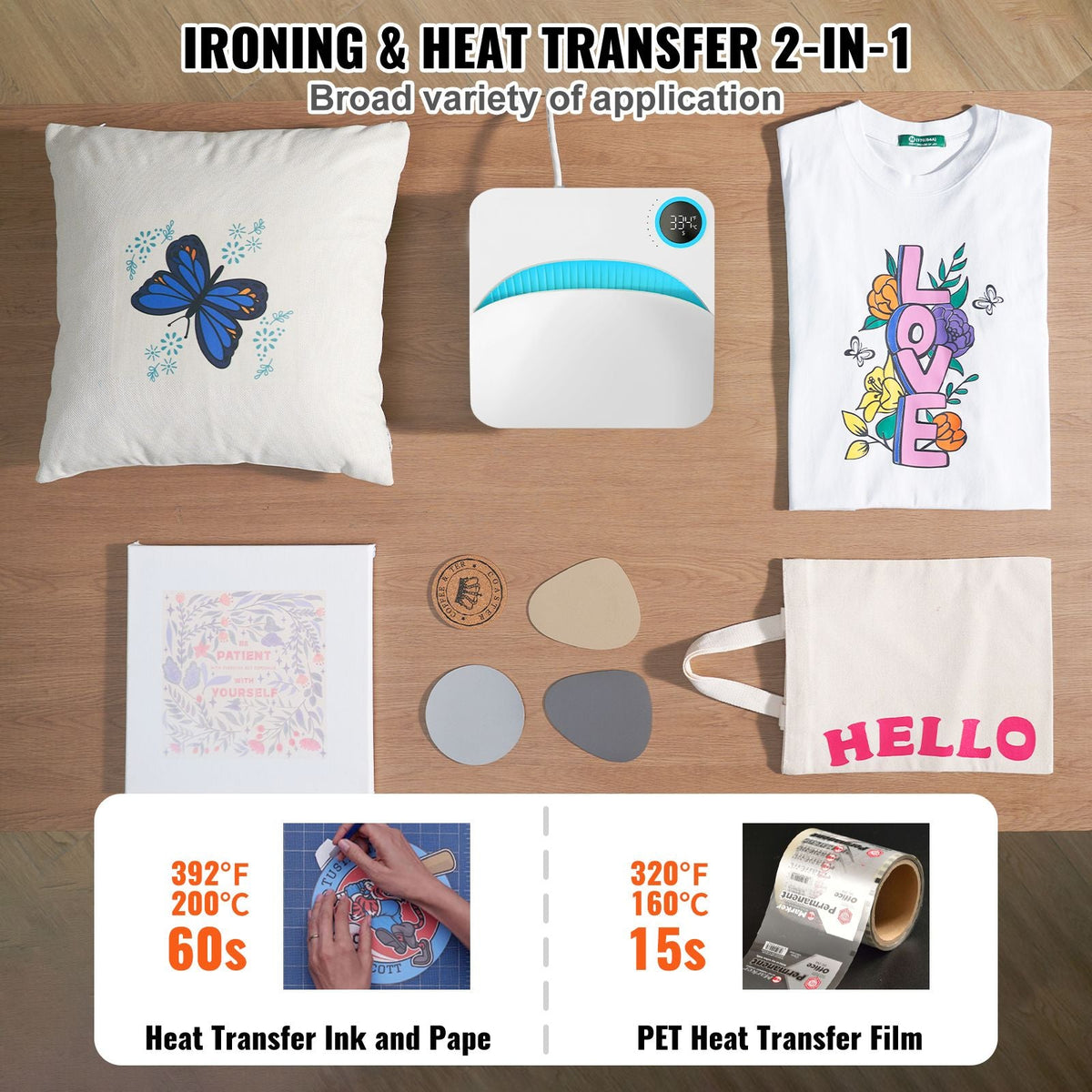 Heat Press Machine,9x9inches Portable Shirt Printing Multifunctional Sublimation Transfer Heat Press Machine PTFE Coated, Easy Iron-on Press for T-shirts/Bags/Pillows/HTV Vinyl Projects