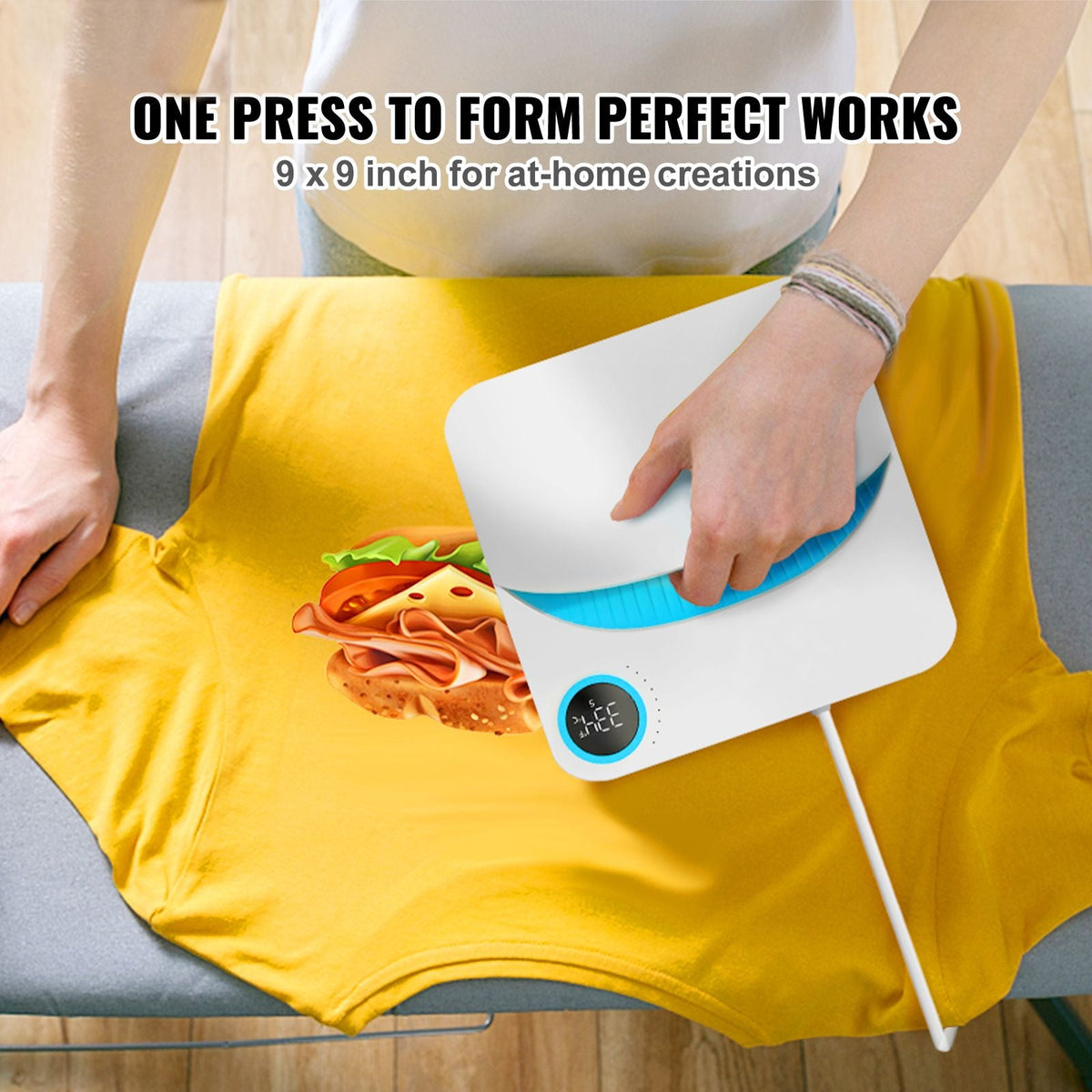 Heat Press Machine,9x9inches Portable Shirt Printing Multifunctional Sublimation Transfer Heat Press Machine PTFE Coated, Easy Iron-on Press for T-shirts/Bags/Pillows/HTV Vinyl Projects