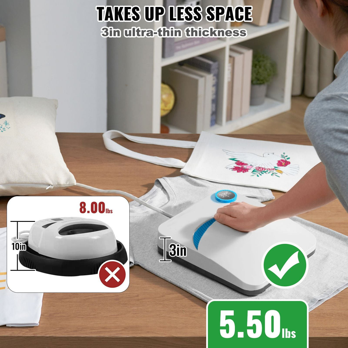 Heat Press Machine,9x9inches Portable Shirt Printing Multifunctional Sublimation Transfer Heat Press Machine PTFE Coated, Easy Iron-on Press for T-shirts/Bags/Pillows/HTV Vinyl Projects