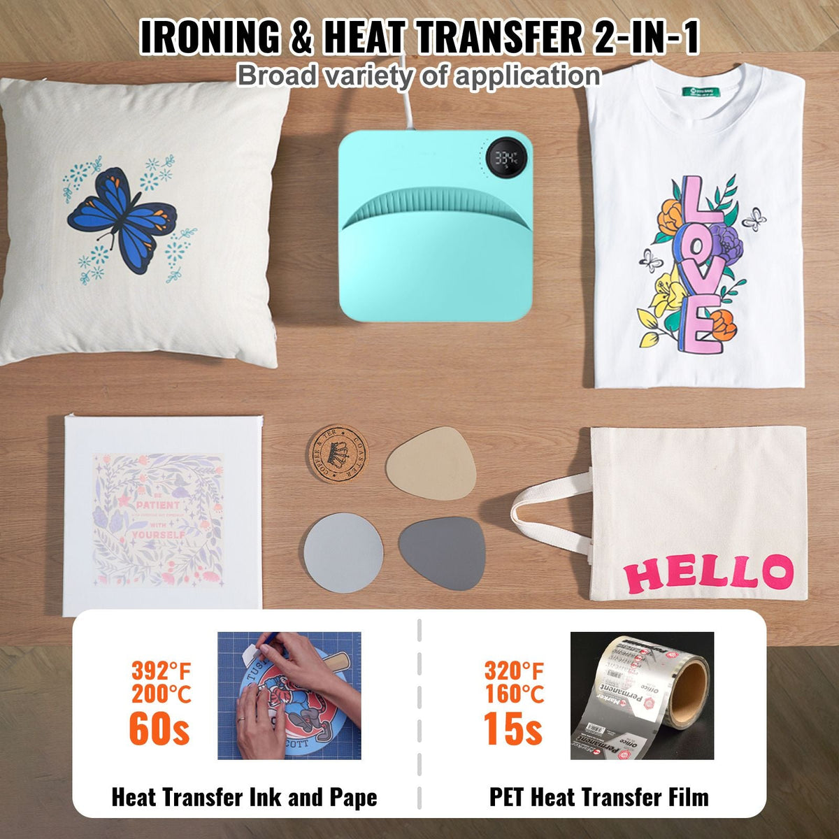 Heat Press Machine,9x9inches Portable Shirt Printing Multifunctional Sublimation Transfer Heat Press Machine Teflon Coated, Easy Iron-on Press for T-shirts/Bags/Pillows/HTV Vinyl Projects