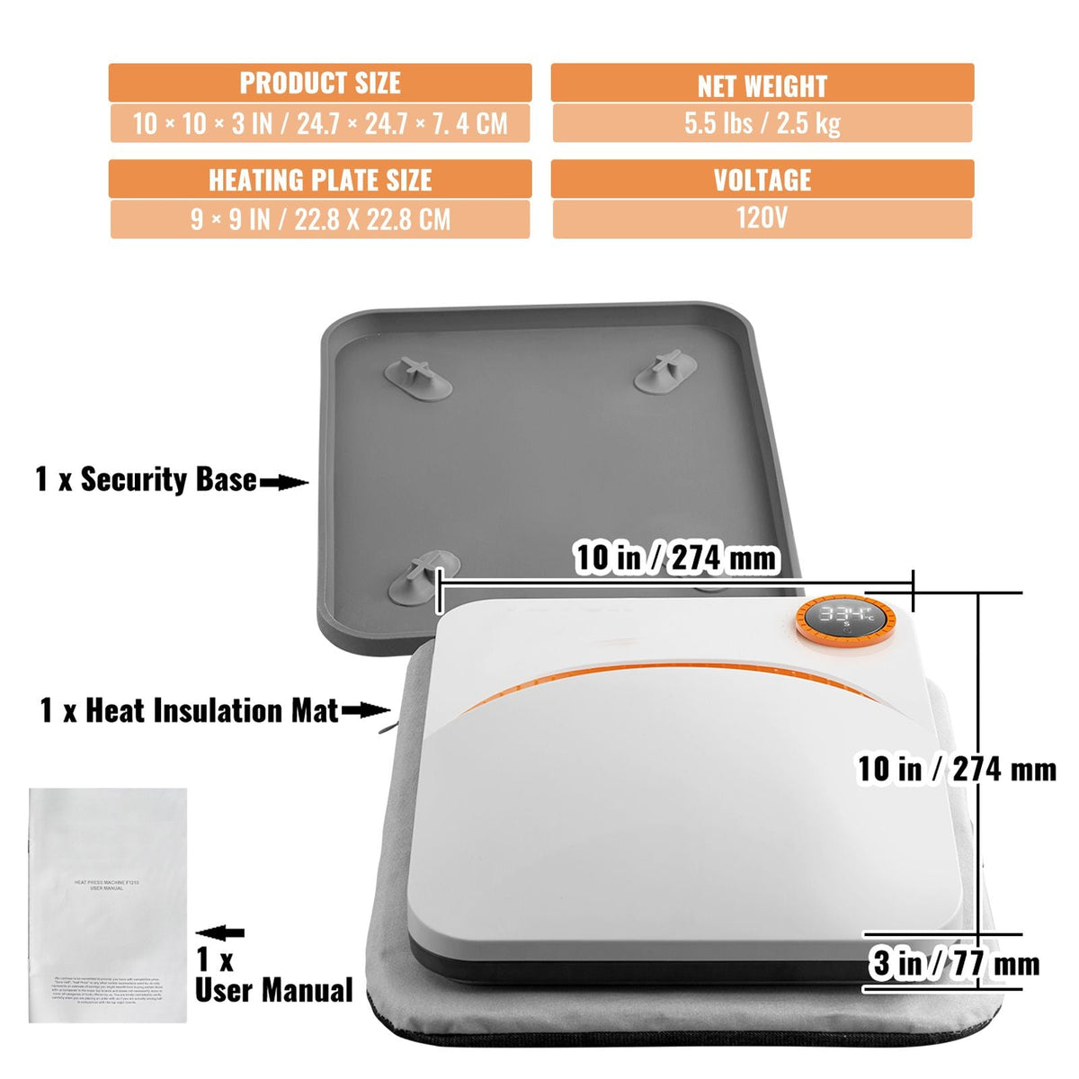 Heat Press Machine,9x9inches Portable Shirt Printing Multifunctional Sublimation Transfer Heat Press Machine Teflon Coated, Easy Iron-on Press for T-shirts/HTV Vinyl/Bags/Pillows Projects