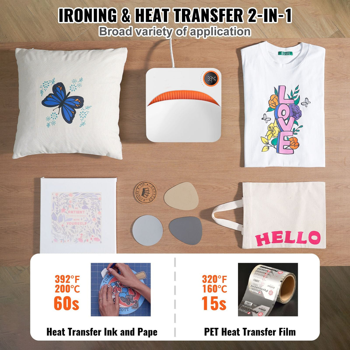 Heat Press Machine,9x9inches Portable Shirt Printing Multifunctional Sublimation Transfer Heat Press Machine Teflon Coated, Easy Iron-on Press for T-shirts/HTV Vinyl/Bags/Pillows Projects