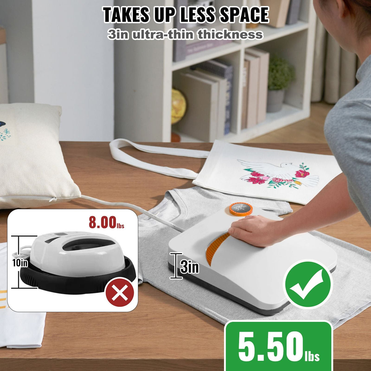 Heat Press Machine,9x9inches Portable Shirt Printing Multifunctional Sublimation Transfer Heat Press Machine Teflon Coated, Easy Iron-on Press for T-shirts/HTV Vinyl/Bags/Pillows Projects