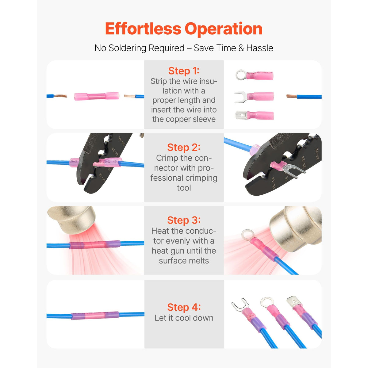 Heat Shrink Wire Connectors, 320PCS, Electrical Waterproof Crimp Connectors Terminals Kit, Insulated Butt Ring Fork Spade Splices, 26–22 22–16 16–14 12–10 Gauge, for Industrial Marine Automotive
