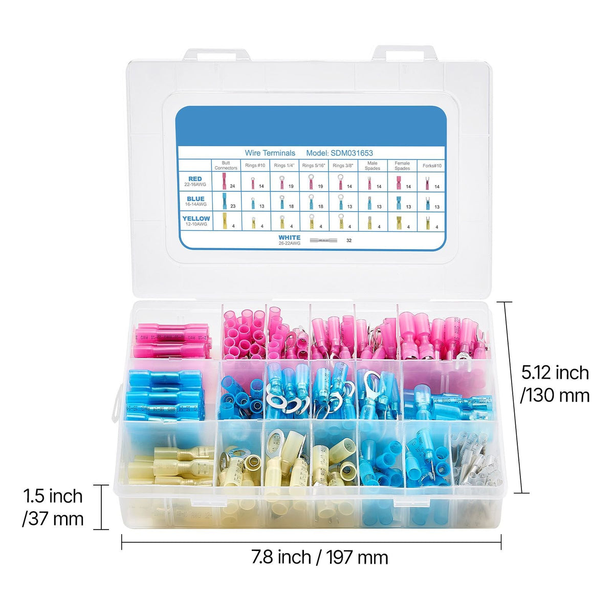Heat Shrink Wire Connectors, 320PCS, Electrical Waterproof Crimp Connectors Terminals Kit, Insulated Butt Ring Fork Spade Splices, 26–22 22–16 16–14 12–10 Gauge, for Industrial Marine Automotive