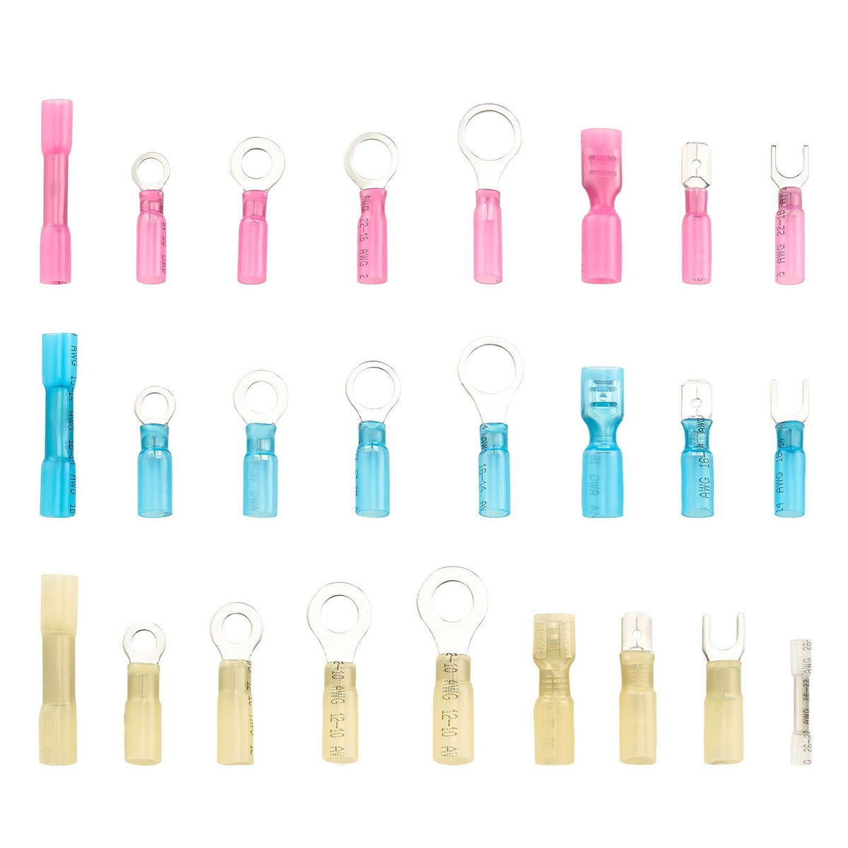 Heat Shrink Wire Connectors, 320PCS, Electrical Waterproof Crimp Connectors Terminals Kit, Insulated Butt Ring Fork Spade Splices, 26–22 22–16 16–14 12–10 Gauge, for Industrial Marine Automotive
