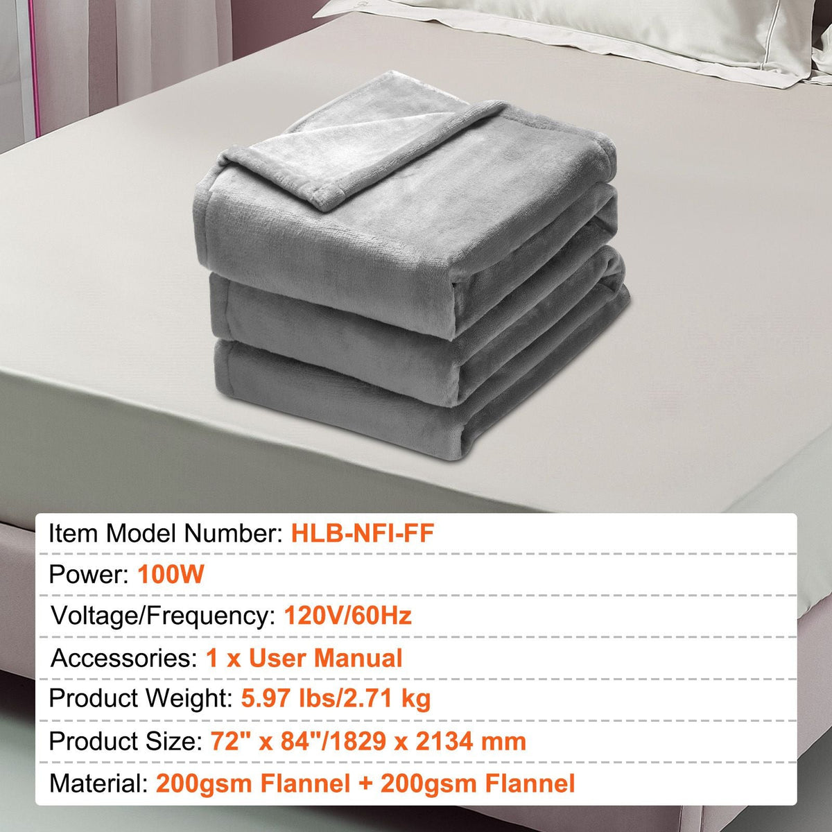 Heated Blanket Electric Throw, 72" x 84" Full Size, Soft Flannel Heating Blanket with 10 Hours Timer Auto-off & 5 Heating Levels for Couch Sofa, Machine Washable, ETL & FCC Certification (Grey)
