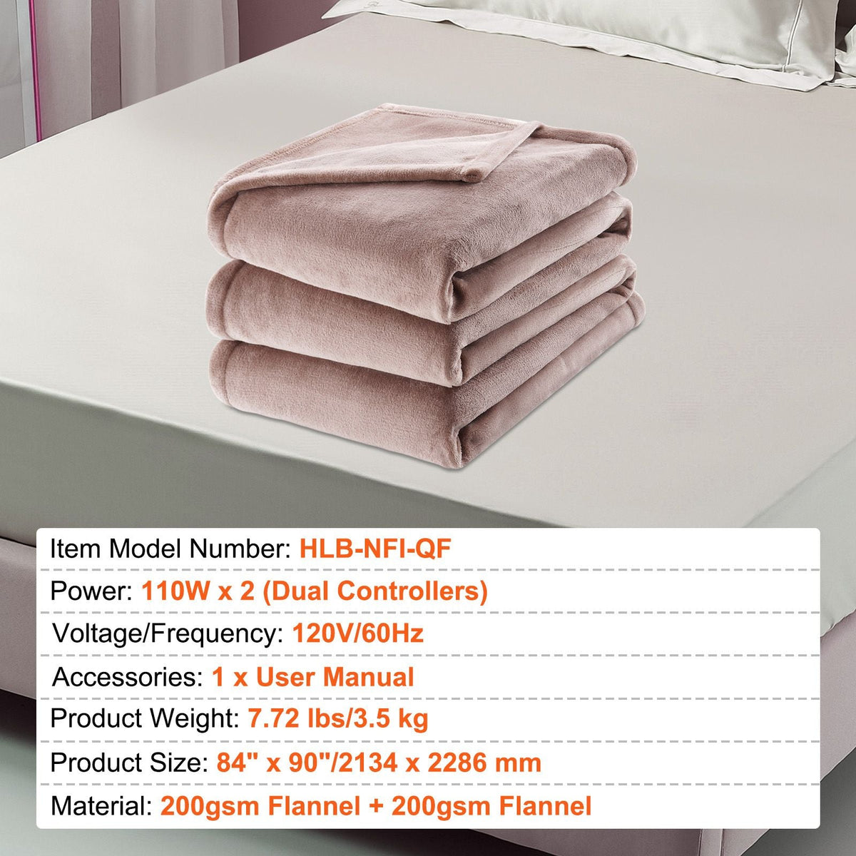 Heated Blanket Electric Throw, 84" x 90" Queen Size, Soft Flannel Heating Blanket with 10 Hours Timer Auto-off & 5 Heating Levels, Dual Control, Machine Washable, ETL & FCC Certification (Beige)