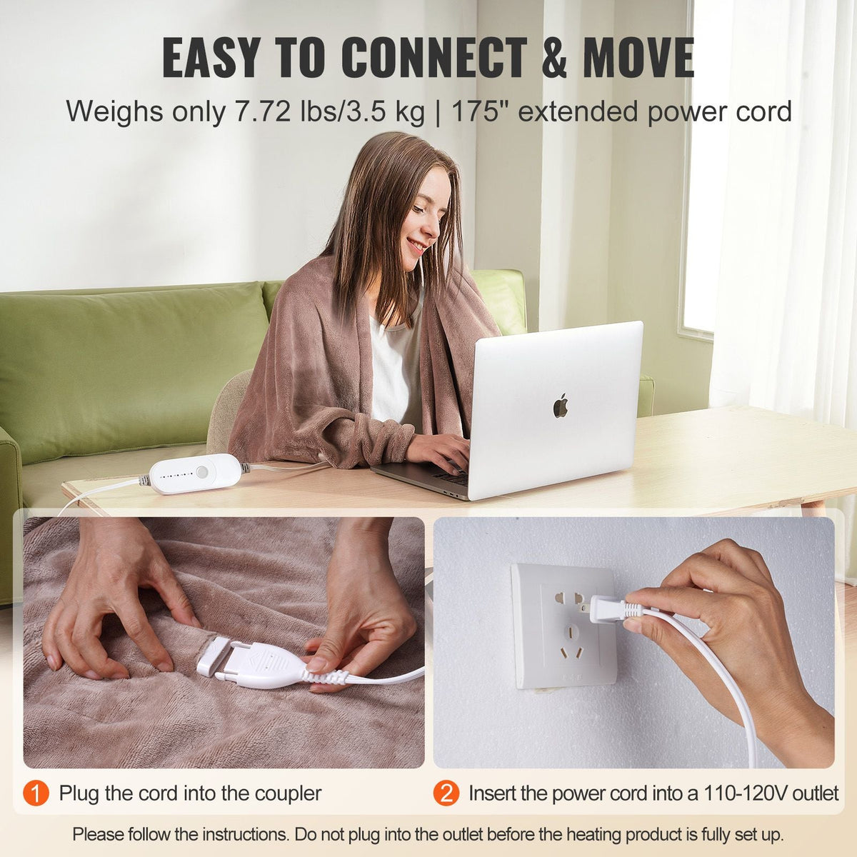 Heated Blanket Electric Throw, 84" x 90" Queen Size, Soft Flannel Heating Blanket with 10 Hours Timer Auto-off & 5 Heating Levels, Dual Control, Machine Washable, ETL & FCC Certification (Beige)