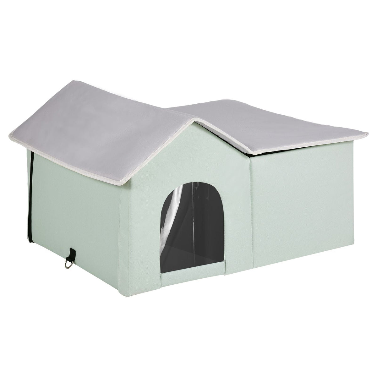 Heated Cat House, Outdoor Kitty Shelter with Adjustable Temperature and Timer, 600D Oxford Cloth Foldable Cat Shelter with Heated Pad for Winter to Stay Warm and Cozy, Green (Large)