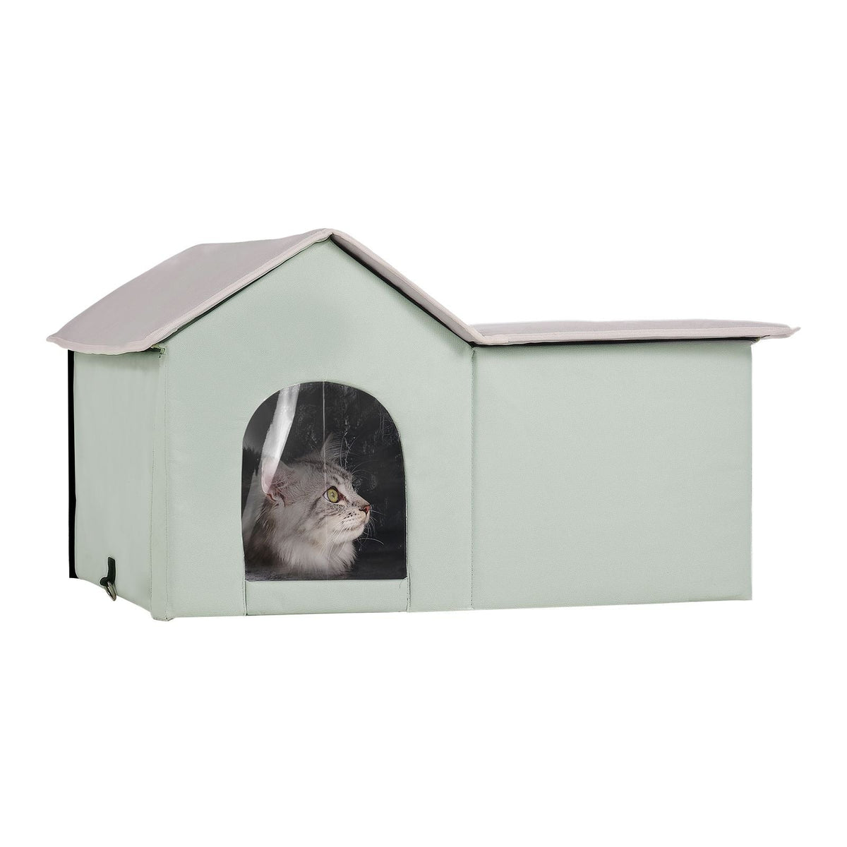 Heated Cat House, Outdoor Kitty Shelter with Adjustable Temperature and Timer, 600D Oxford Cloth Foldable Cat Shelter with Heated Pad for Winter to Stay Warm and Cozy, Green (Large)