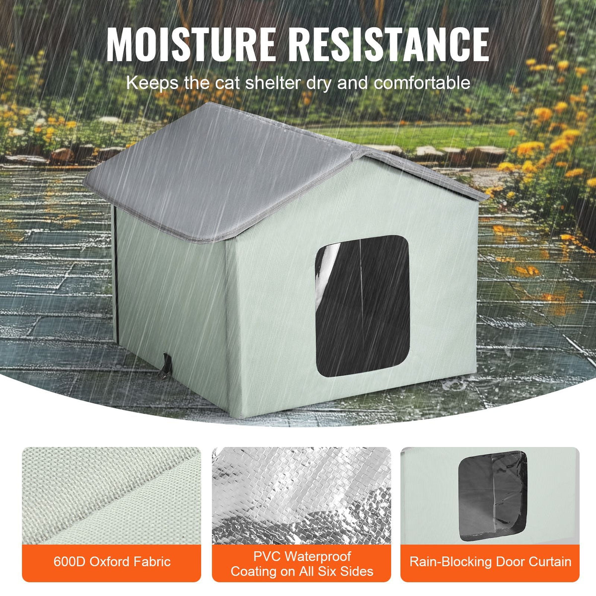 Heated Cat House, Outdoor Kitty Shelter with Adjustable Temperature and Timer, 600D Oxford Cloth Foldable Cat Shelter with Heated Pad for Winter to Stay Warm and Cozy, Green (Middle)