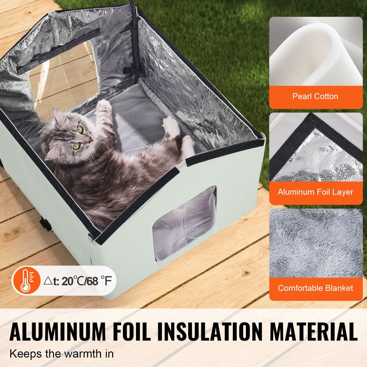 Heated Cat House, Outdoor Kitty Shelter with Adjustable Temperature and Timer, 600D Oxford Cloth Foldable Cat Shelter with Heated Pad for Winter to Stay Warm and Cozy, Green (Middle)
