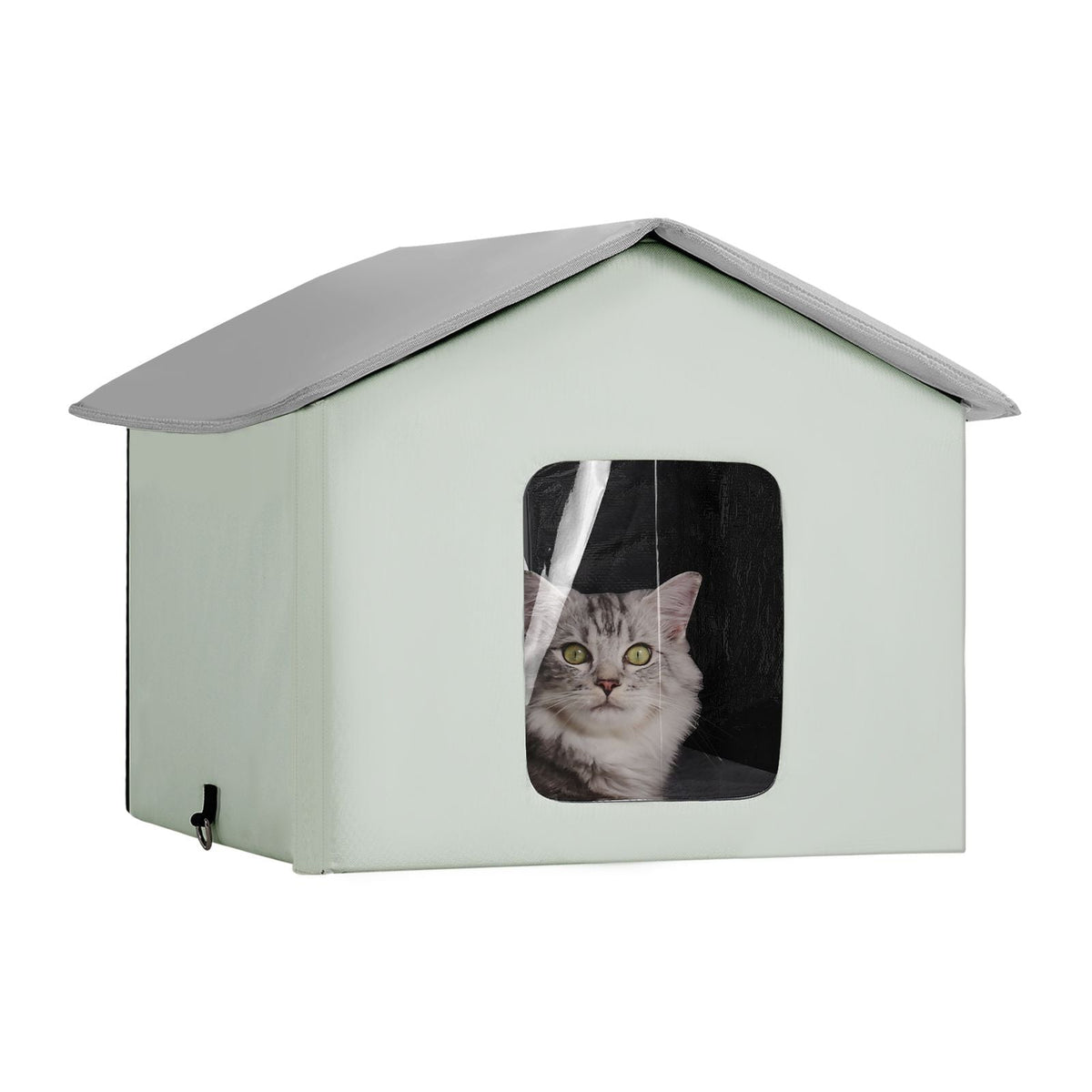 Heated Cat House, Outdoor Kitty Shelter with Adjustable Temperature and Timer, 600D Oxford Cloth Foldable Cat Shelter with Heated Pad for Winter to Stay Warm and Cozy, Green (Middle)