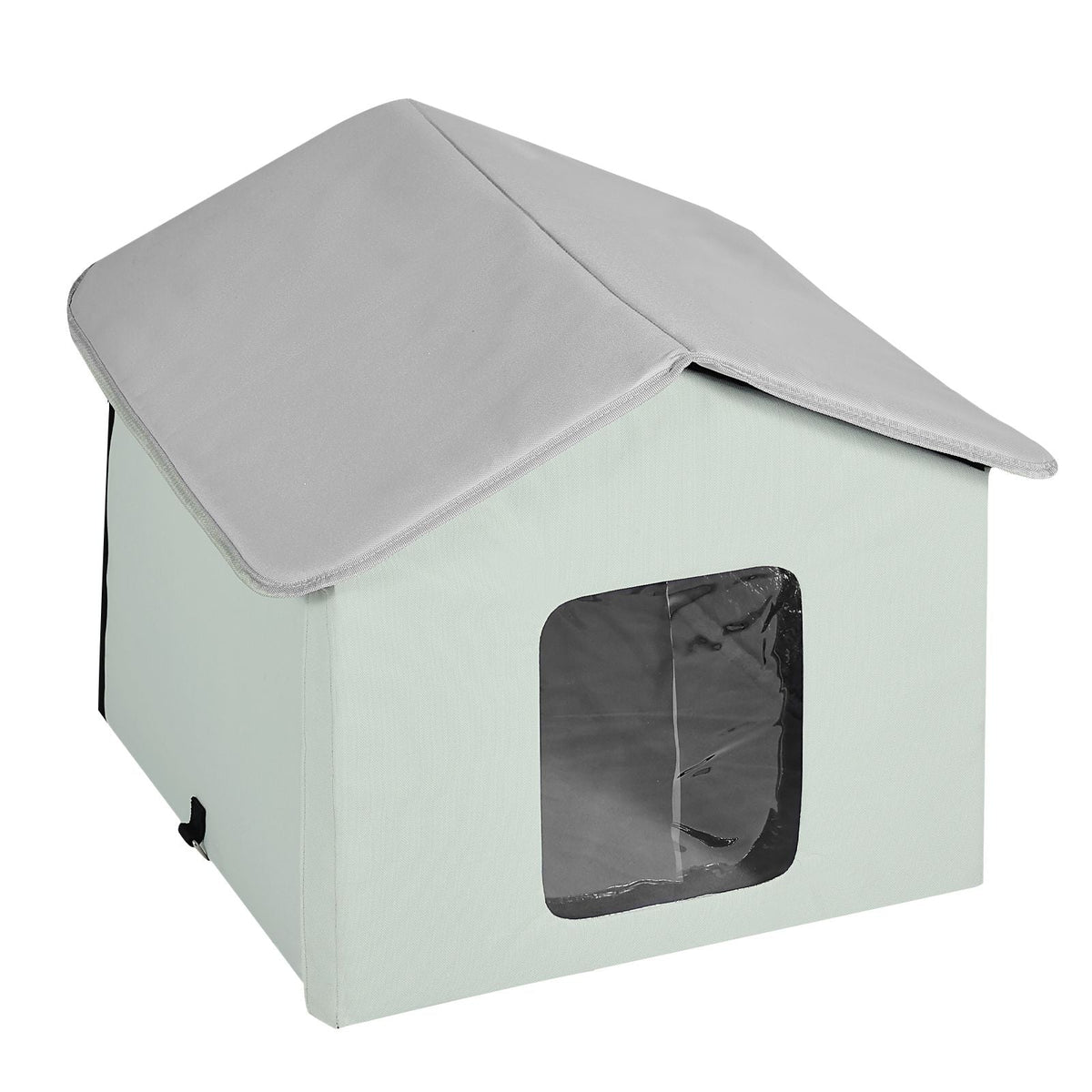 Heated Cat House, Outdoor Kitty Shelter with Adjustable Temperature and Timer, 600D Oxford Cloth Foldable Cat Shelter with Heated Pad for Winter to Stay Warm and Cozy, Green (Middle)