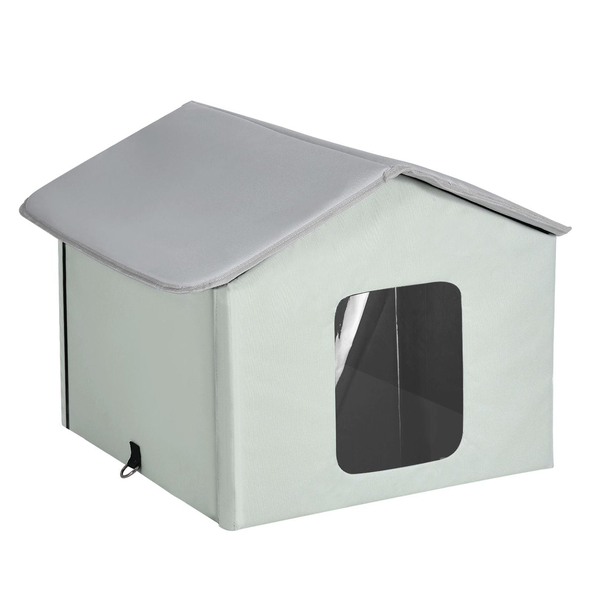 Heated Cat House, Outdoor Kitty Shelter with Adjustable Temperature and Timer, 600D Oxford Cloth Foldable Cat Shelter with Heated Pad for Winter to Stay Warm and Cozy, Green (Middle)