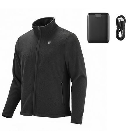 Heated Fleece Jacket for Men, Heated Sweatshirt with 7.4V 16000mAh Rechargeable Power Bank Pack, 6 Heating Zones, 3 Temp Levels, 3h/6h/10h Warmth, for Winter Outdoor Camping, Black, M Size