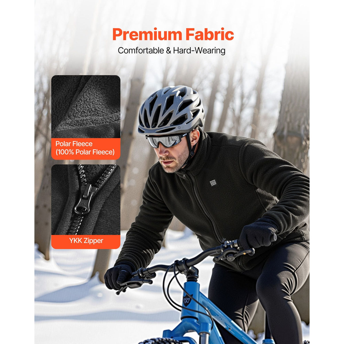 Heated Fleece Jacket for Men, Heated Sweatshirt with 7.4V 16000mAh Rechargeable Power Bank Pack, 6 Heating Zones, 3 Temp Levels, 3h/6h/10h Warmth, for Winter Outdoor Camping, Black, M Size