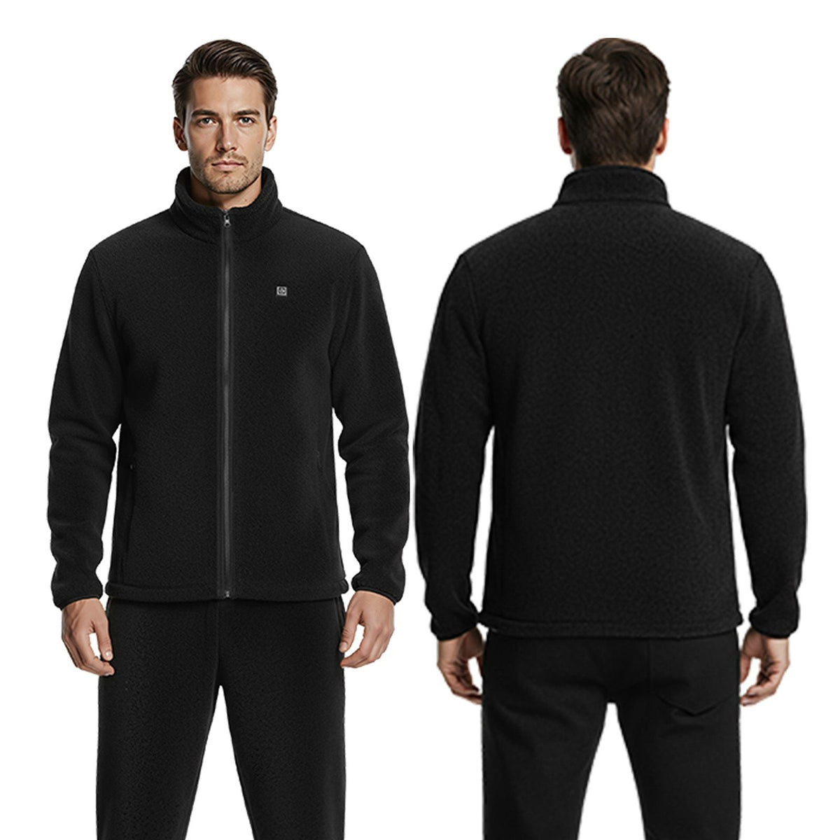Heated Fleece Jacket for Men, Heated Sweatshirt with 7.4V 16000mAh Rechargeable Power Bank Pack, 6 Heating Zones, 3 Temp Levels, 3h/6h/10h Warmth, for Winter Outdoor Camping, Black, S Size
