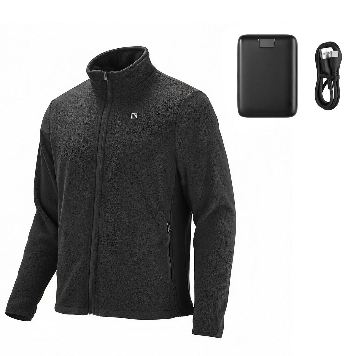 Heated Fleece Jacket for Men, Heated Sweatshirt with 7.4V 16000mAh Rechargeable Power Bank Pack, 6 Heating Zones, 3 Temp Levels, 3h/6h/10h Warmth, for Winter Outdoor Camping, Black, XXL Size