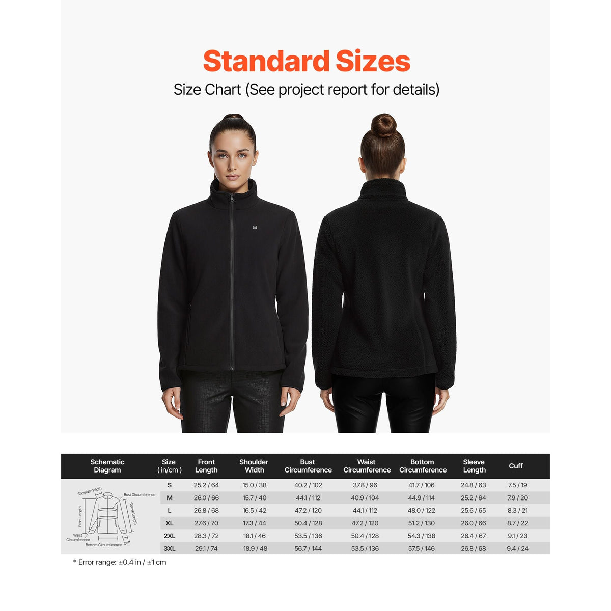 Heated Fleece Jacket for Women, Heated Sweatshirt with 7.4V 16000mAh Rechargeable Power Bank Pack, 6 Heating Zones, 3 Temp Levels, 3h/6h/10h Warmth, for Winter Outdoor Camping, Black, L Size