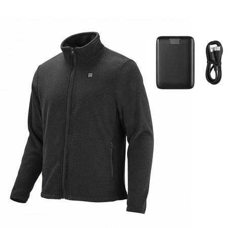 Heated Fleece Jacket for Women, Heated Sweatshirt with 7.4V 16000mAh Rechargeable Power Bank Pack, 6 Heating Zones, 3 Temp Levels, 3h/6h/10h Warmth, for Winter Outdoor Camping, Black, L Size