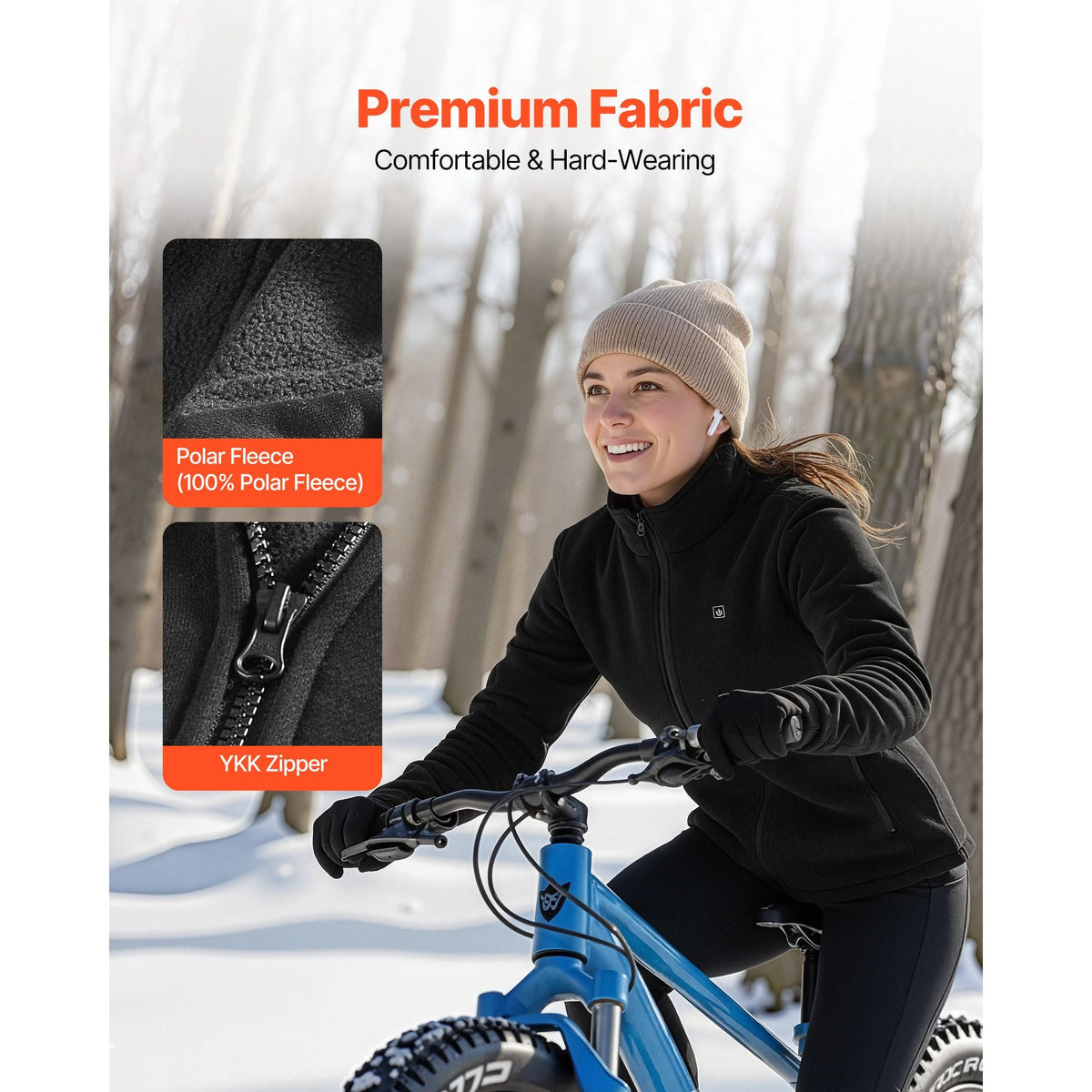 Heated Fleece Jacket for Women, Heated Sweatshirt with 7.4V 16000mAh Rechargeable Power Bank Pack, 6 Heating Zones, 3 Temp Levels, 3h/6h/10h Warmth, for Winter Outdoor Camping, Black, L Size