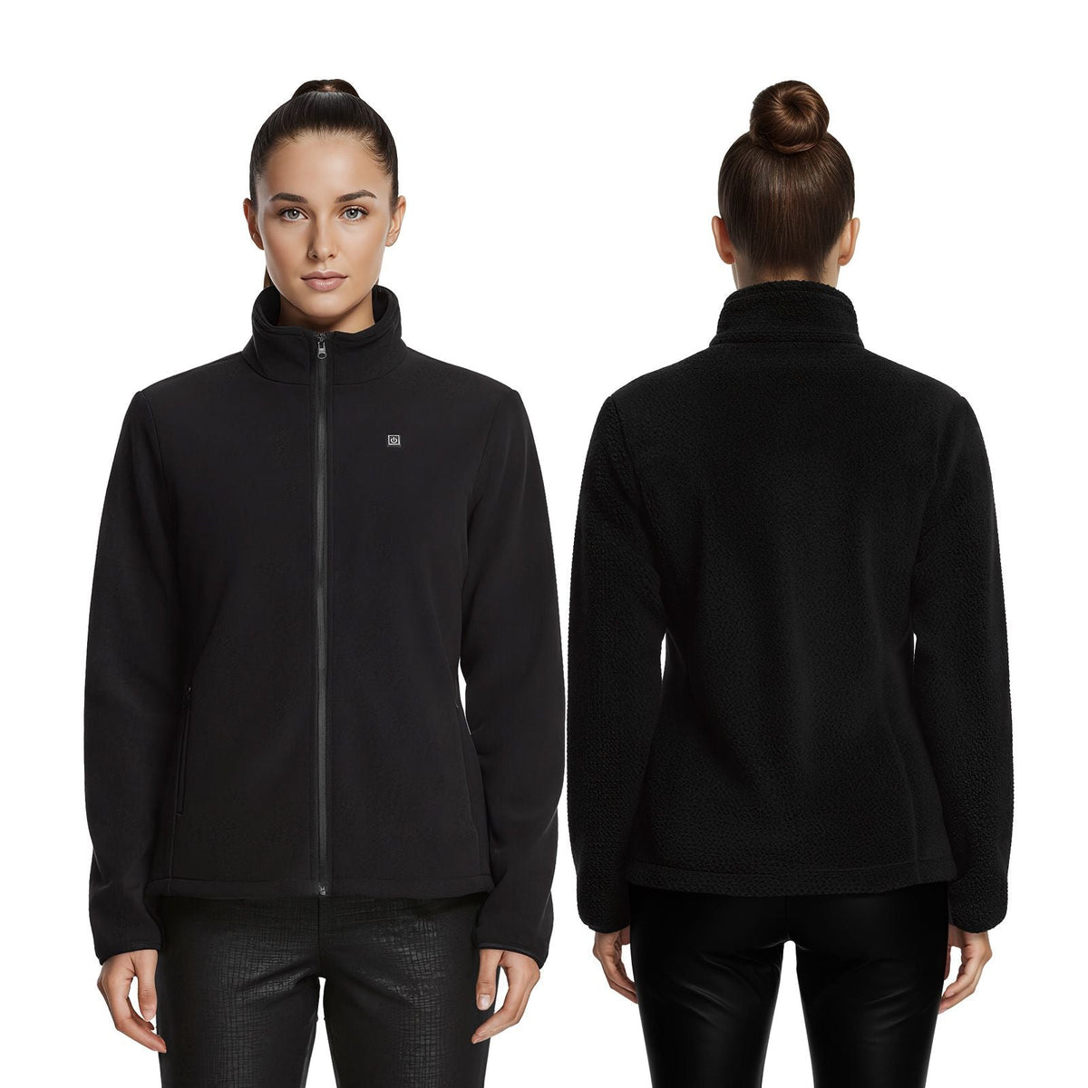 Heated Fleece Jacket for Women, Heated Sweatshirt with 7.4V 16000mAh Rechargeable Power Bank Pack, 6 Heating Zones, 3 Temp Levels, 3h/6h/10h Warmth, for Winter Outdoor Camping, Black, XXXL Size